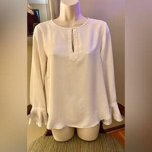 LOFT Whisper White Cream Blouse with Keyhole Neckline